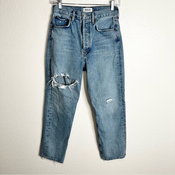 Agolde Jeans Womens 24 90s Straight Distressed High Rise Button Fly D - Picture 1 of 11
